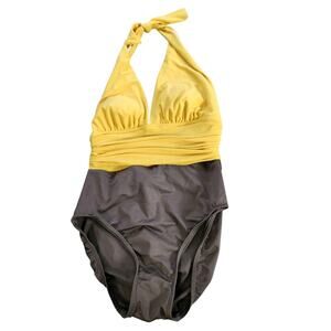 Magicsuit Yves One Piece Swimsuit Size 10 Halter Yellow Gray